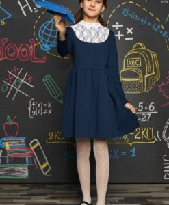 Платье для девочки школьное, цвет темно-синий